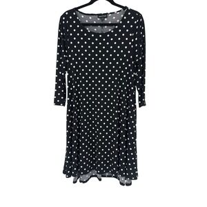 Nina Leonard Womens Black White‎ Polka Dot 3/4 Sleeve Casual Dress